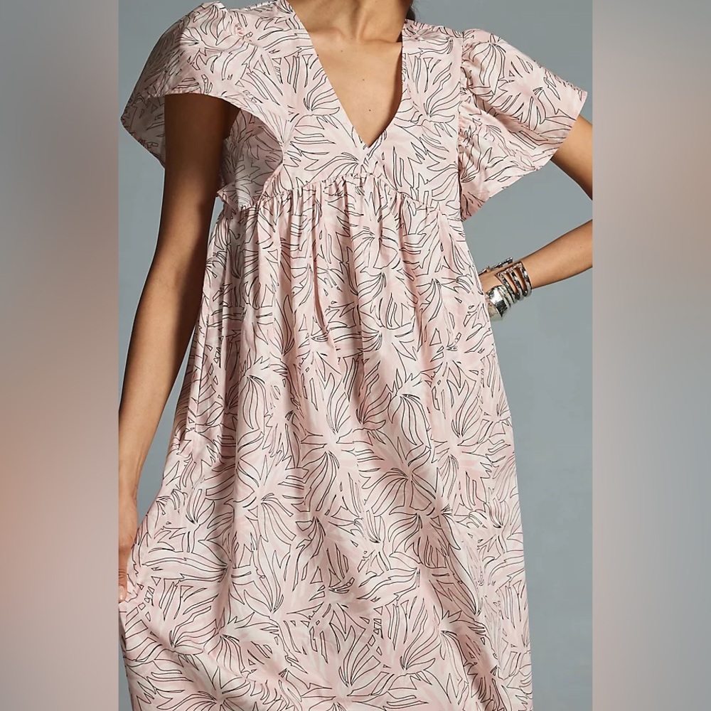 MAEVE By Anthropologie Printed Flutter-sleeve Babydoll Dress  Womens Size XXS - Picture 2 of 5